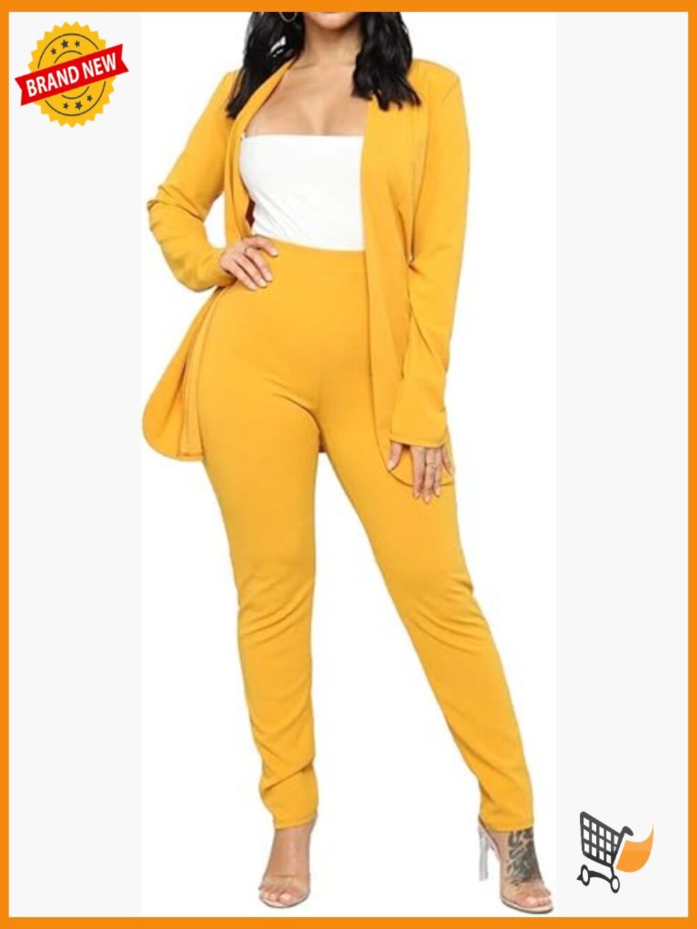 Women's 2 Piece Pantsuit Set - Open Front Blazer & Pencil Pants